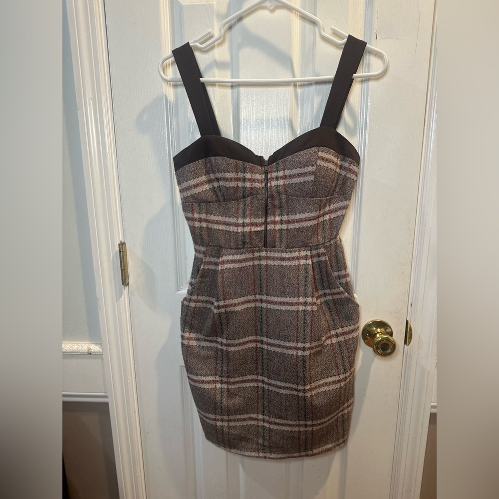 Peppermint Bustier Plaid Mini Dress Sweetheart Neckline Small Lightly Padded